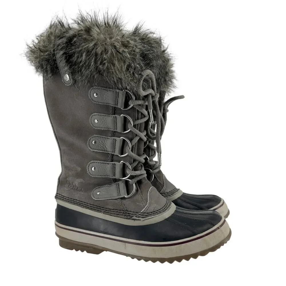 Sorel Joan of Arctic II Fur Snow Boots Waterproof Insulated Gray Suede Size 9